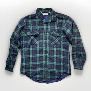 L.L. Bean Thinsulate Flannel Shirt Jacket Men’s L Regular Plaid Green Blue USA